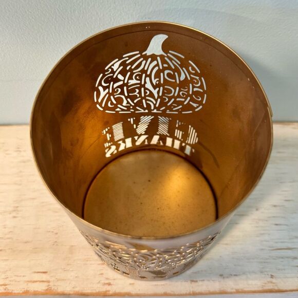 “Give Thanks” Pillar Candle Holder | Fall Autumn Thanksgiving Pumpkin Harvest - Picture 4 of 5